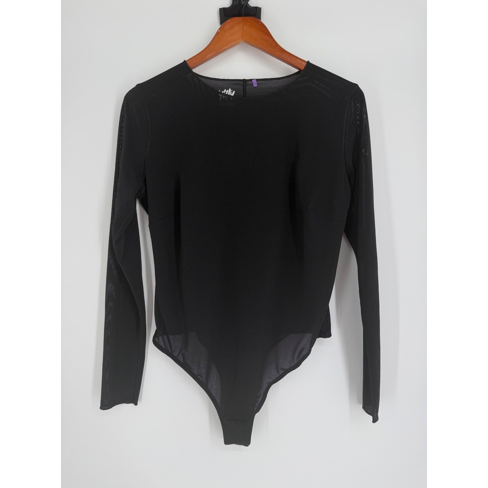 Yitty Womens Bodysuit XL Black Sheer Sexy Goth Clubwear Grunge Long Sleeve